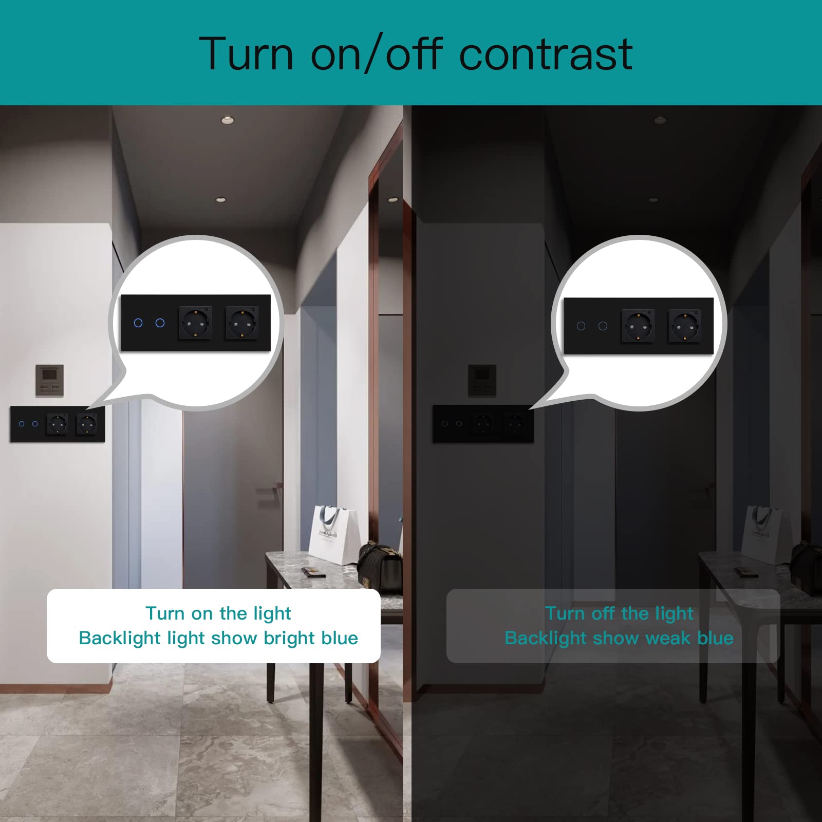 BSEED Interruttore della luce Smart Touch Alexa, con doppia presa WiFi, 2 vie, 1 via (neutro richiesto), lavoro con Tuya Alexa/Google Home, nero