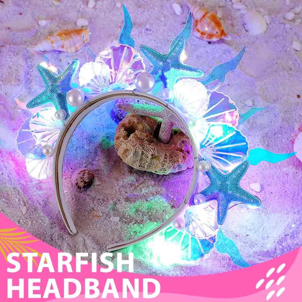 Zoestar Light Up Starfish Halo Headband LED Mermaid Ocean Cosplay Headbands Sea Glow Party Hair Accessories for Women - Image 2