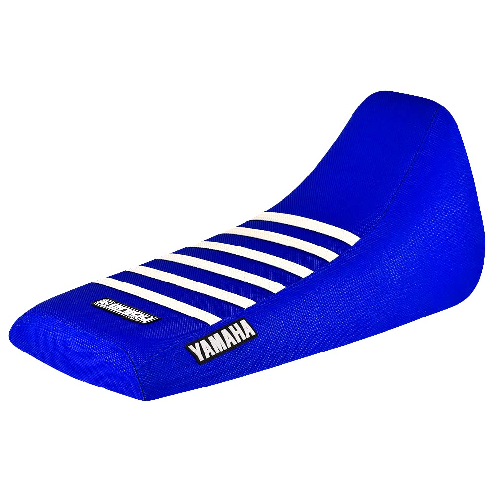 Enjoy Mfg Seat Cover - Compatible Fit for 1988-2006 Yamaha Blaster 200 YSF200 YSF 200 - All Blue/White Ribs - Logo #178