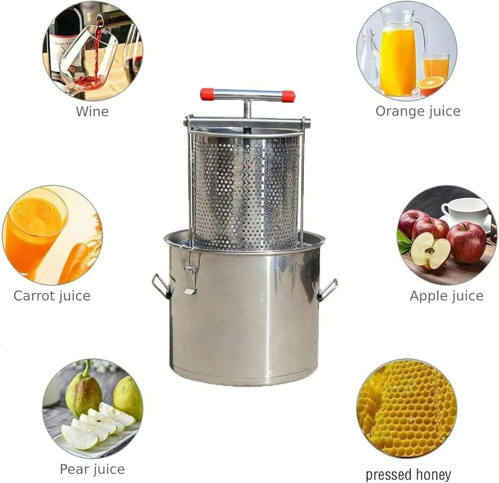 Pressa Per Api Con Secchio in Acciaio Inox, Estrattore Di Miele Automatico,Estrattore Di Cera D'api,Macchina Per Apicoltura,Pressa Per Miele Manuale Per Uso Domestico,Machine