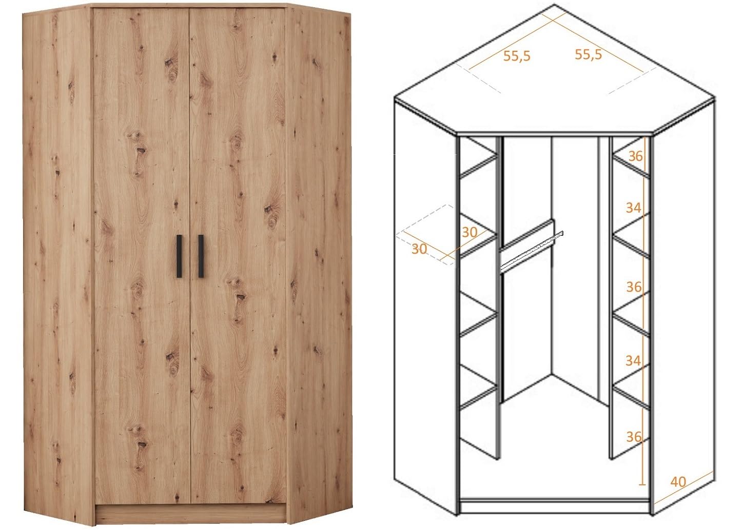Grant Möbelset Set 17A Eckschrank Regal Schlafzimmer