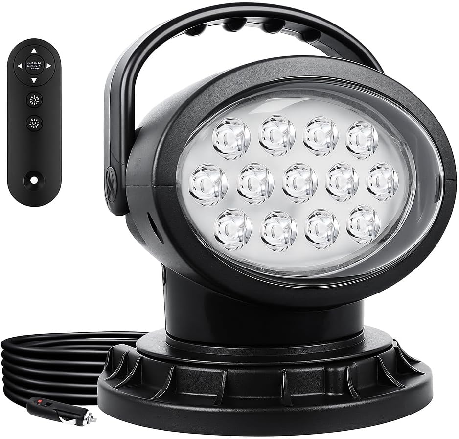 Willpower 5D 360º Rotate Remote Control Led Search Lights 50W Spot Beam Portable LED Work Light with Magnetic Base Driving Lamps for Car Offroad Truck ATV Boat Security Emergency Lighting 12V 24V