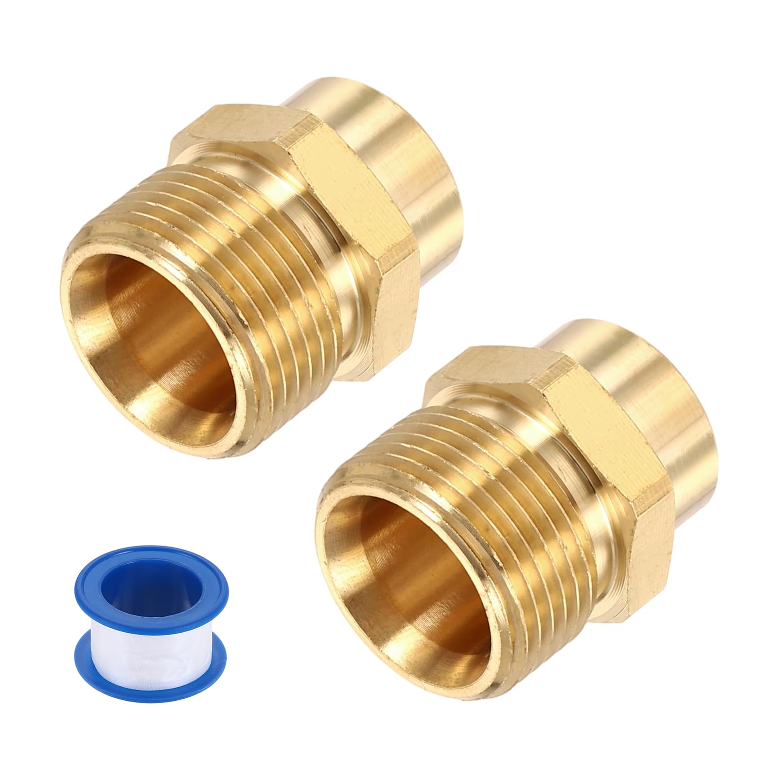 sourcing map 2Pcs Pressure Washer Adapter, M22 15mm Male to M14 Female Quick Connect Fittings Brass Swivel Adapter with Sealant Tape for Pressure Power Washers Hose
