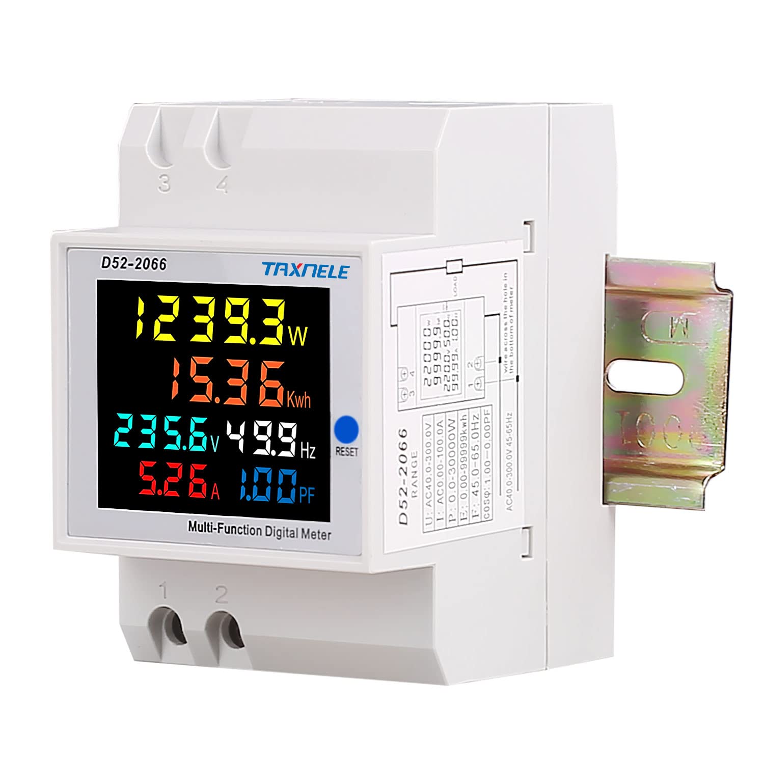 Misuratore di energia monofase Tester Monitor di utilizzo dell'elettricità 6 in 1 Multimetro AC 40-300V 100A Voltmetro Amperometro Watt Kwh Frequenza Misuratore di potenza 230V (TA incorporato)