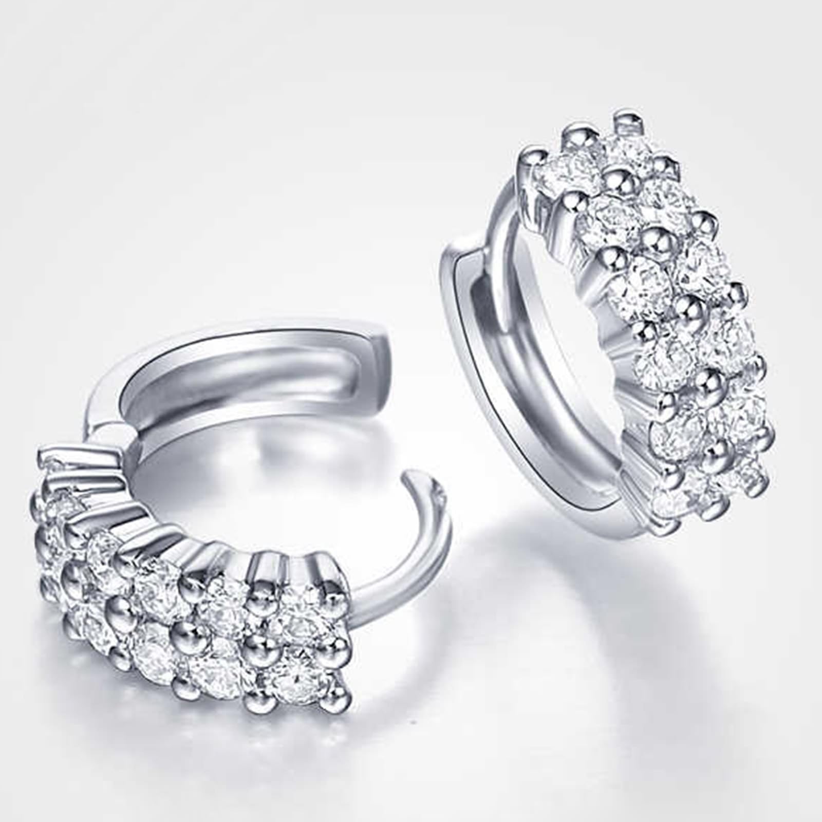 KnSam Białe złoto 750 18K Creole Hoop, 0,5 ct laboratorium stworzone diamenty kolczyki damskie podwójne rzędy szlif okrągły biały, prawdziwa biżuteria damskie kolczyki sztyfty Au750 złoto
