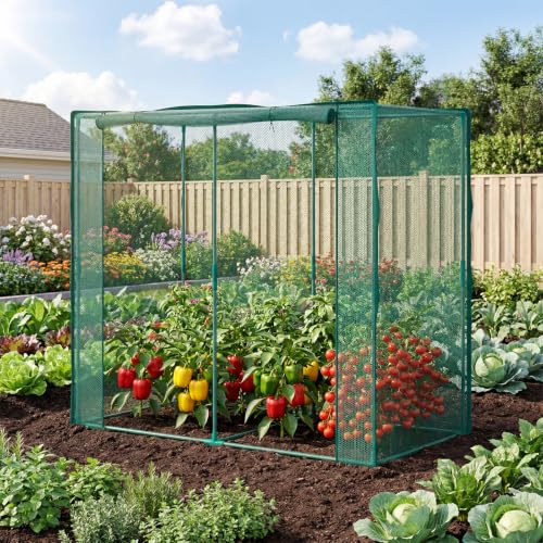 Crop Cage for Garden,1 Roll-Up Zippered Doors Plant Netting Cover with Durable Steel Frame,Storage Bag, and Ground Stakes, Bug & Insect Protection for Vegetables, Fruits, and Raised Beds 6.6*3.3*6.0ft by Garvee - Used condition - US$51.04