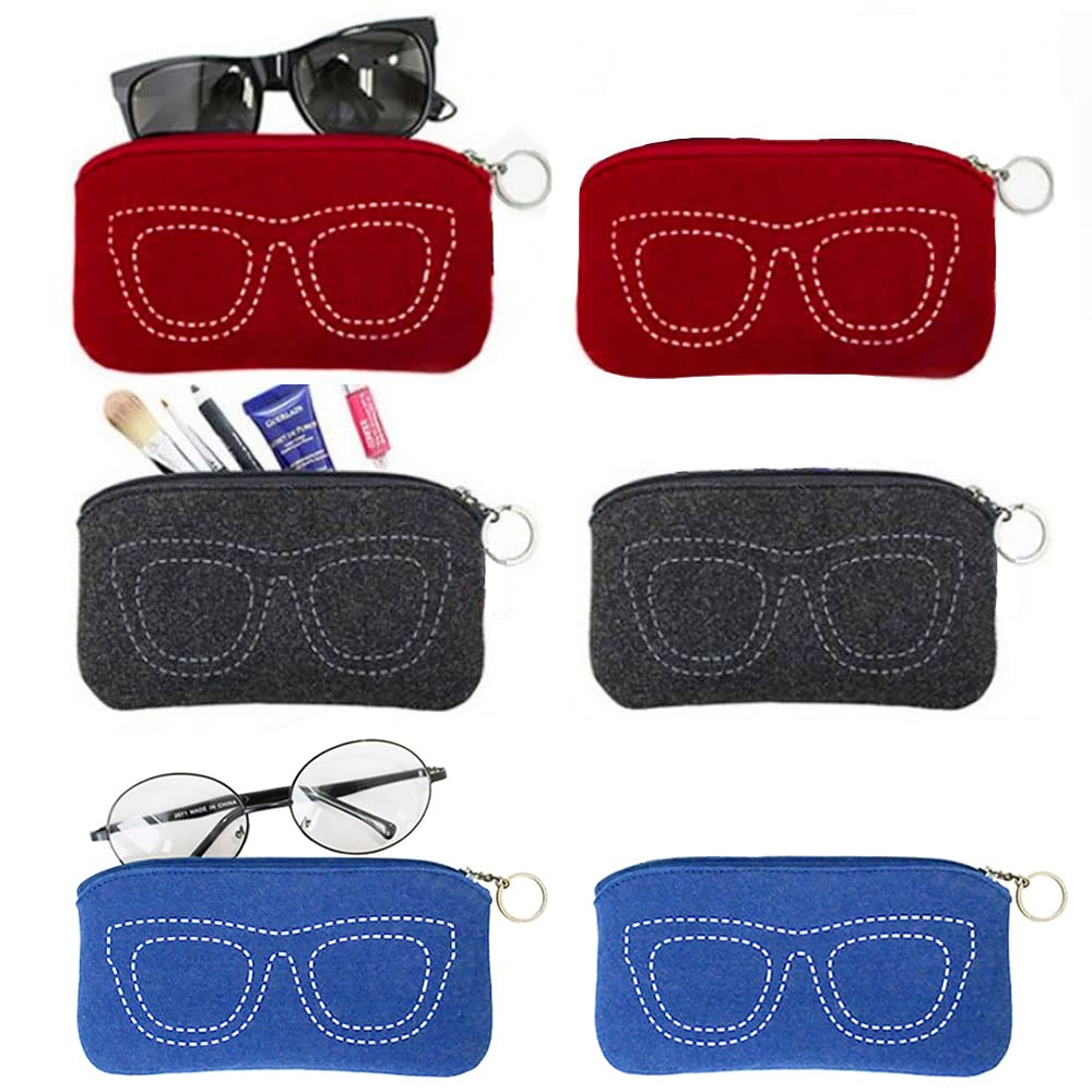 6 Piezas Funda Suave para Gafas, Funda para Gafas con Cremallera, Fundas de Gafas Portátiles, Estuche para Gafas de Fieltro, para Gafas, Cosméticos, Bolígrafos, Llaves, Artículo Pequeño （Fieltro）