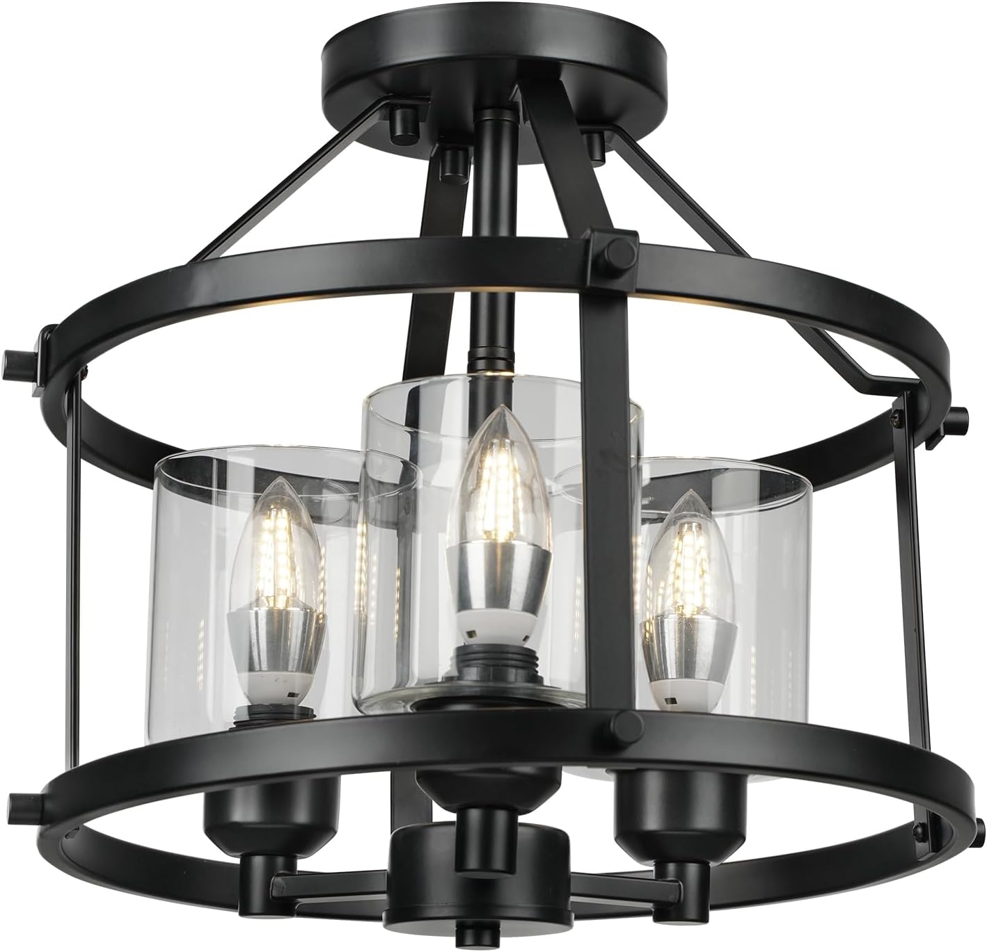 FRIDEKO HOME 3Light Semi Flush Mount Ceiling Light Black Kitchen