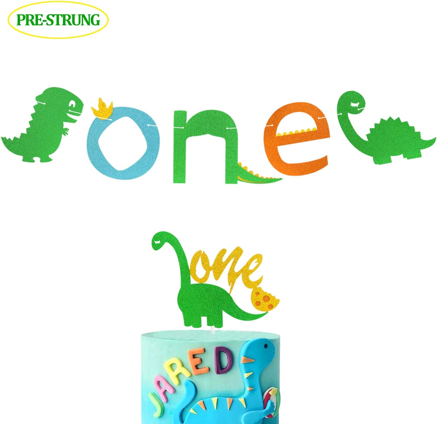 First Dinosaur Banner 1st Cake Topper Dino One Theme Highchair Garland Birthday Party Baby Shower Supplies Glitter Decorations