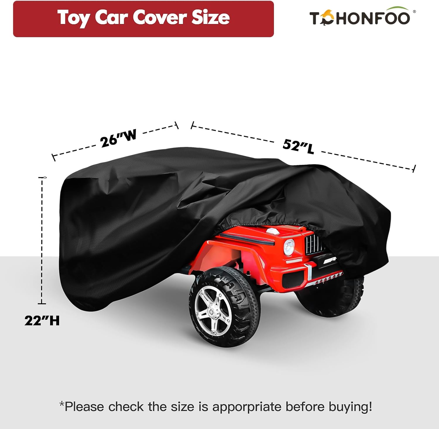 TOHONFOO Kids Ride-On Toy Car Cover, 52 x 26 x 22inch Outdoor Water Resistant Protection Cover Power Wheels Cover Waterproof for Children Wheels Toy Electric Car