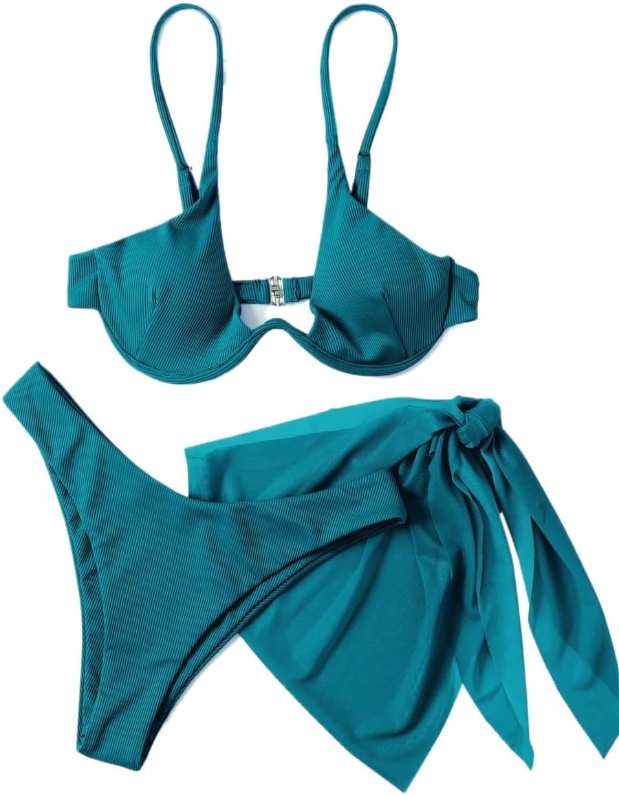 Sexy Solid Summer 3pcs Bikini with Casual for Bikini Set Swimsuit