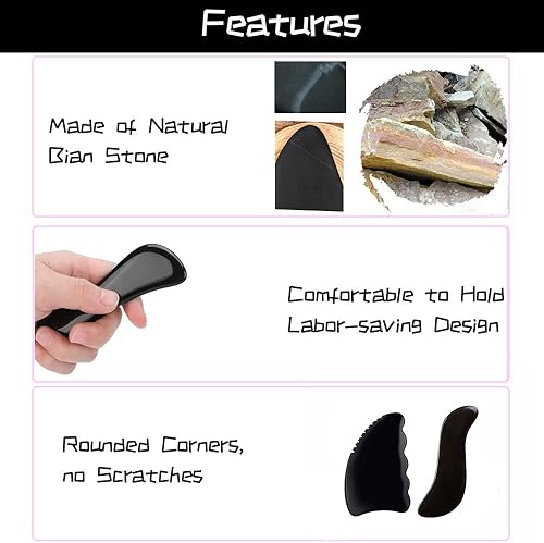 Vista 11 de Herramienta raspadora muscular, herramienta corporal Gua Sha con 2 piezas de piedras calientes para masaje, herramientas de masaje para raspar