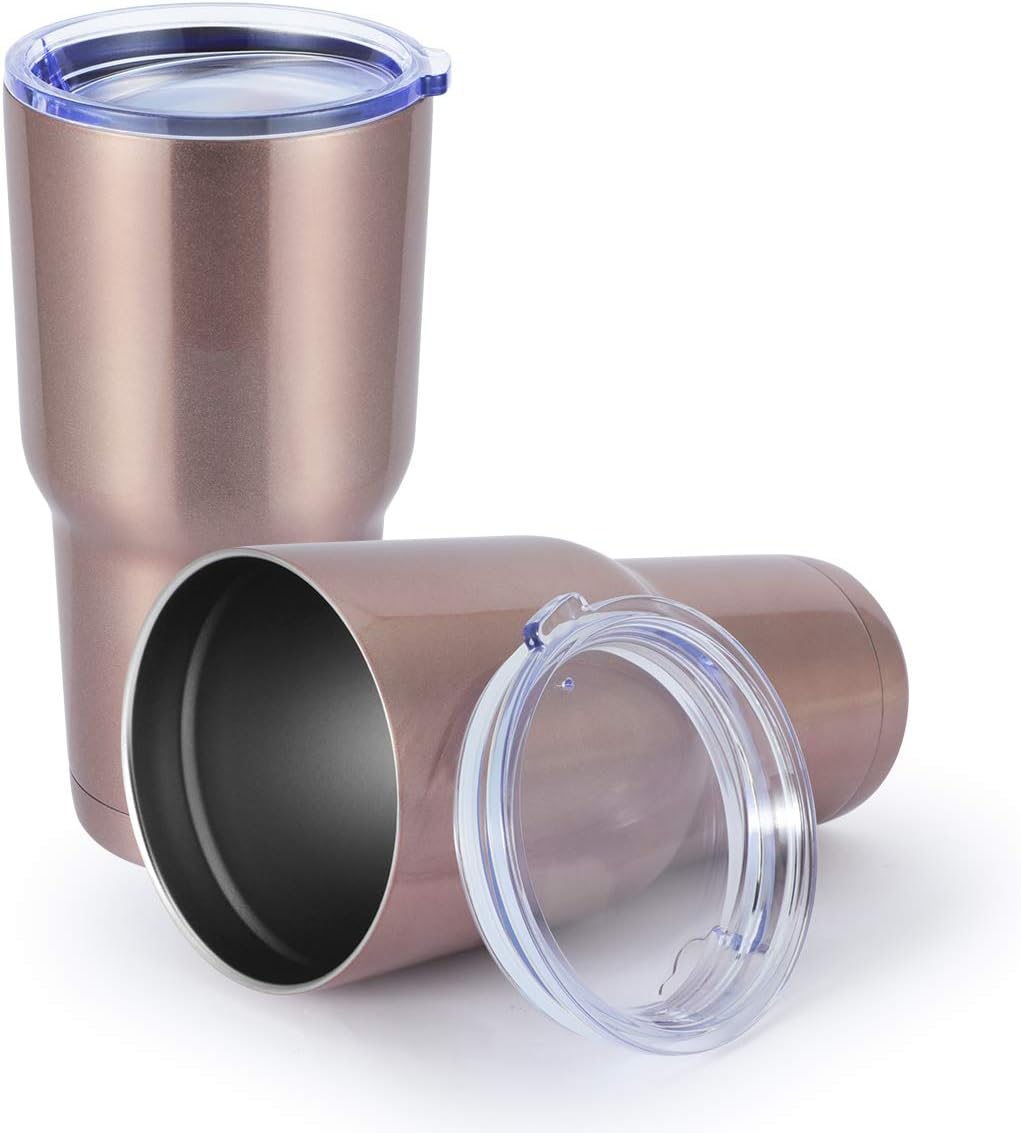 MASVIS 30 oz Stainless Steel Vacuum Insulated Tumbler Double Wall Travel Mug for Cold & Hot Drinks(Rose Gold,2 pack)