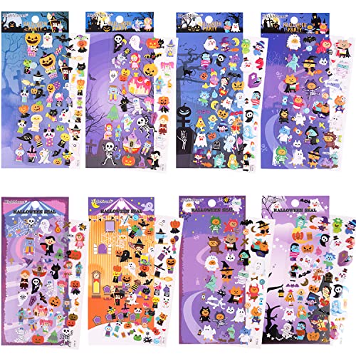Happy Halloweens Stickers 8 Sheets With Ghost, Pumpkin, Demon, Wizard, Mummy, Vampire, Witch, Skull, Bat, Spider Faces Stickers Decals For Jack O Lantern Decoration Scrapbooking Kids Party Favors - 320 Self Adhesive Stickers #TOP1