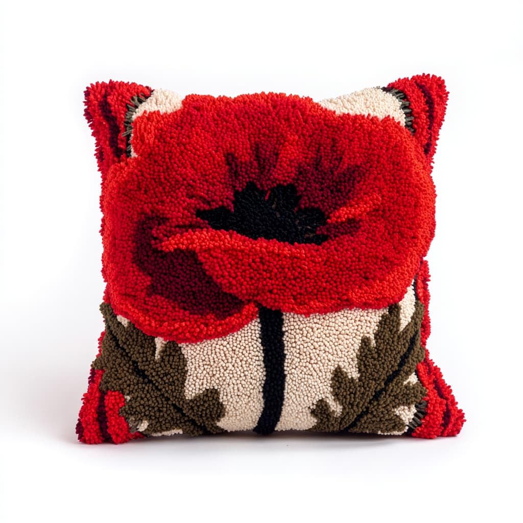Taxpy Latch Hook Kit, Red Flowers Cushion DIY Pillow Materials Package 43cmX43cm Hooks Knitted Embroidered Carpet Pillow Embroidery Latch Hook Carpet Kit