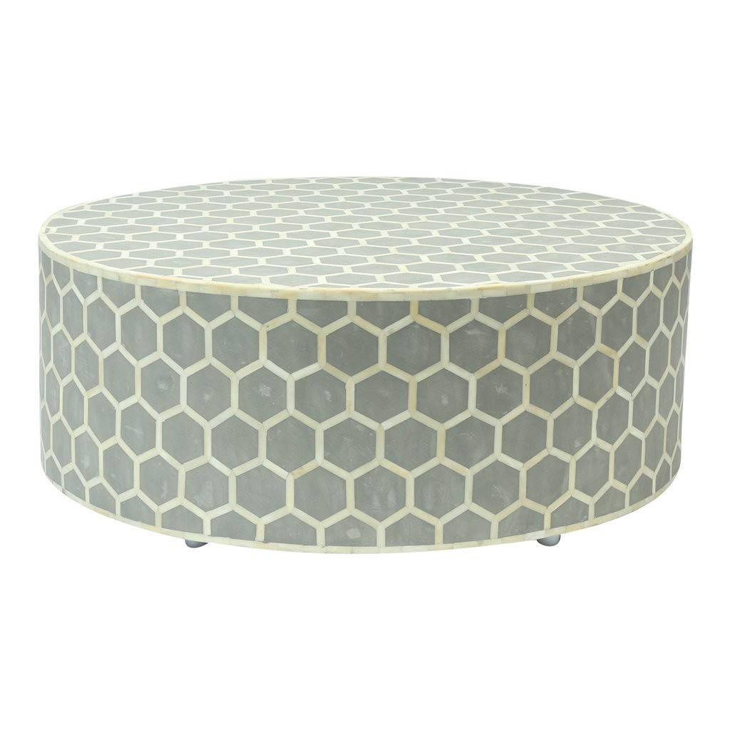 Buy Inlay Round Drum Coffee Table Grey Modern Style Table