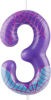 Zi Lan Purple Spider 3rd Birthday Candles Spider Themed Number 3 Candle Cake Topper Spider Cartoon Birthday Cake Decorations for Boys Girls Kids Party Supplies, ZSZZX-03