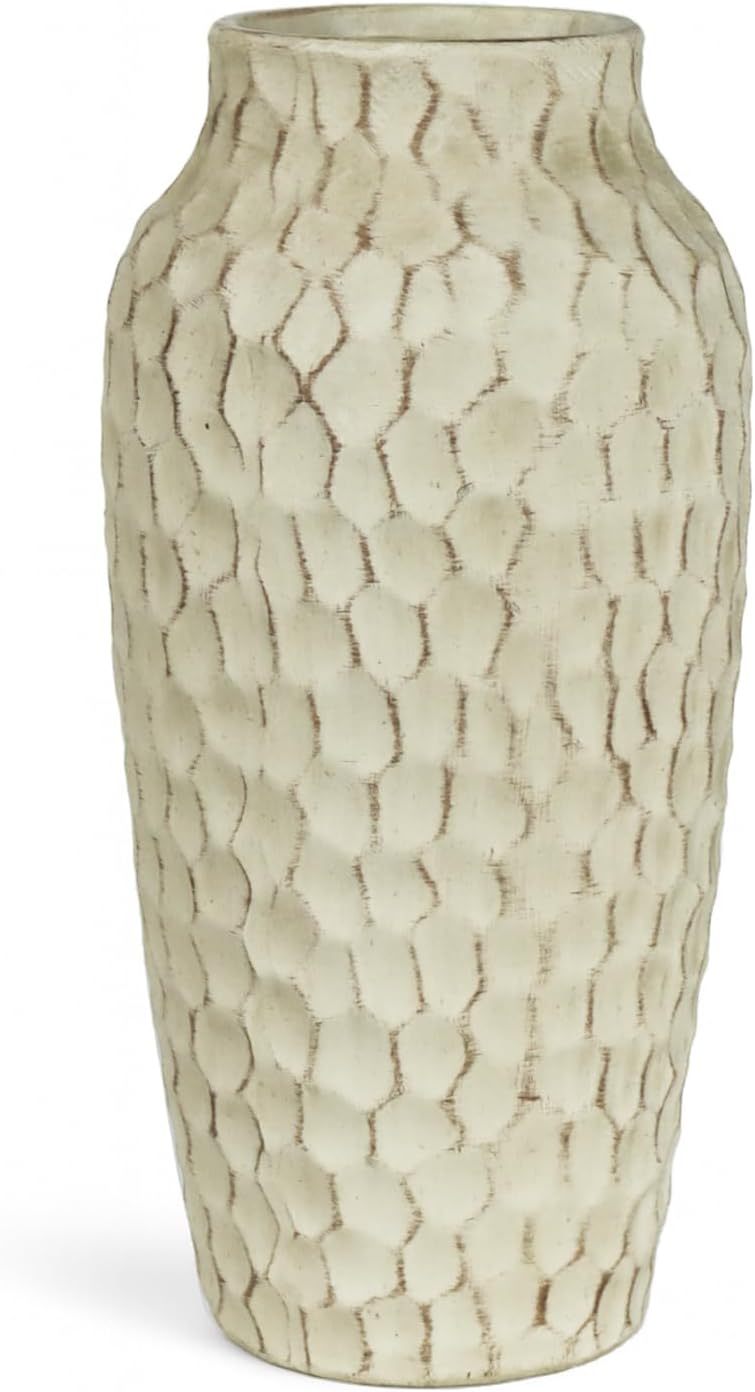 Rustic Yellow Ceramic Vase for Flowers, Distressed Textured Vintage Farmhouse Decorative Vase for Pampas Grass, Eucalyptus, Table Centerpiece & Fall Home Decor