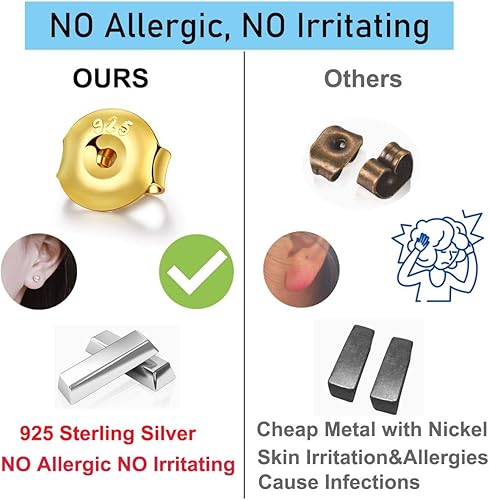 Miniatura 10 de DELECOE Repuestos para aretes de plata 925, 24 piezas hipoalergénicas para tachuelas, cierre seguro para aretes tipo dormilona de 0.236 pulgadas