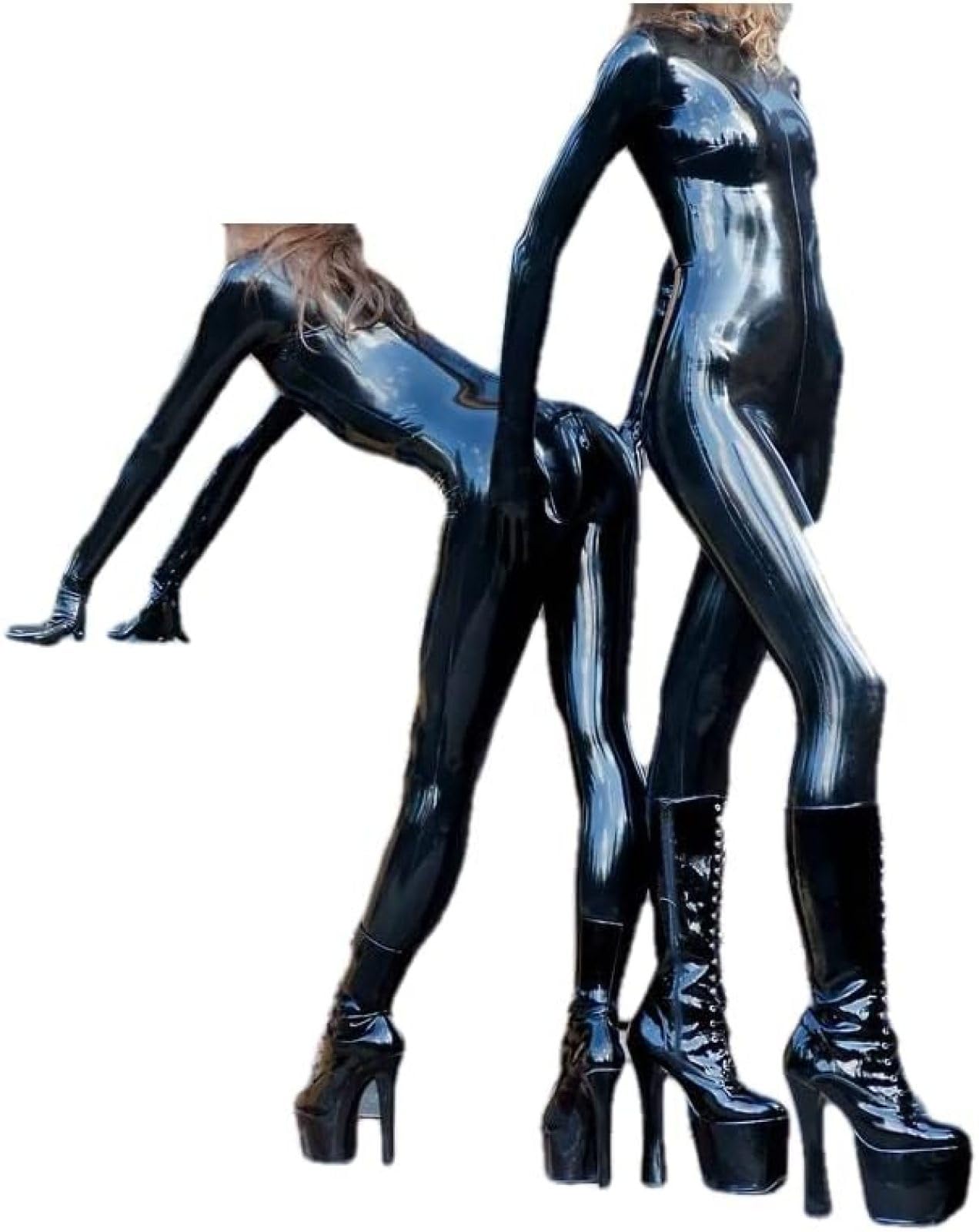 Rubber 100% Latex Women Long Sleeves Full Cover Suit with Gloves（Shoes Not Included）,Black,3XL