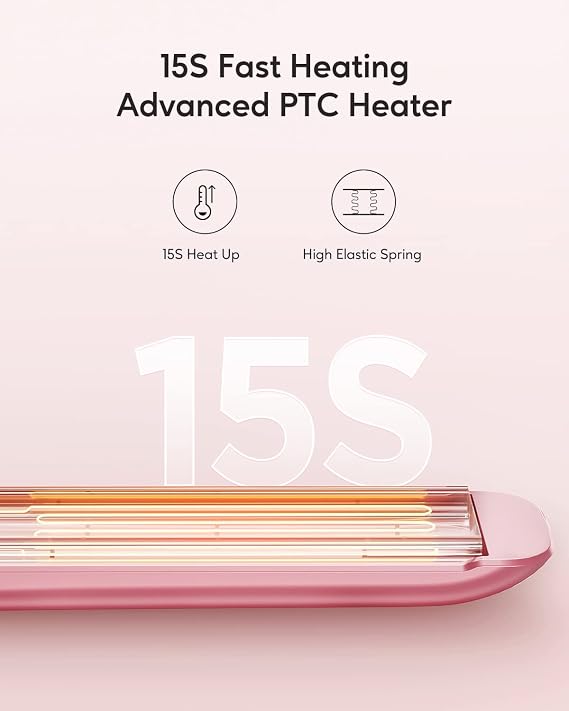 Wavytalk Salon Flat Iron Hair Straightener, Negative Ion Function with Titanium Plates Get Shinier & Smoother Hair, 15 Adjustable Temp, Dual Voltage & 60 Mins Auto Shut Off (Rose Gold)