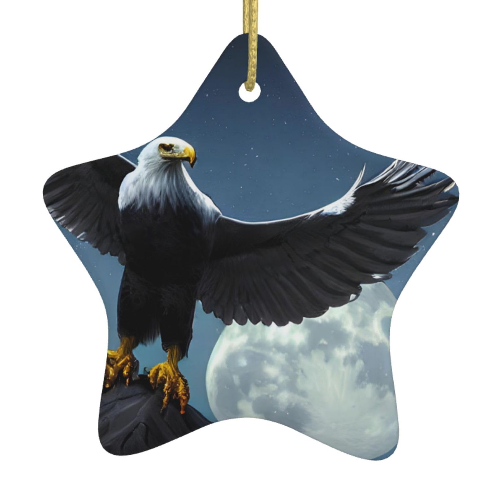 Eagle Under The Stars Christmas Ceramic Star Pendant with Punched Holes and Gold Wire Rope, Christmas Tree Home Decoration
