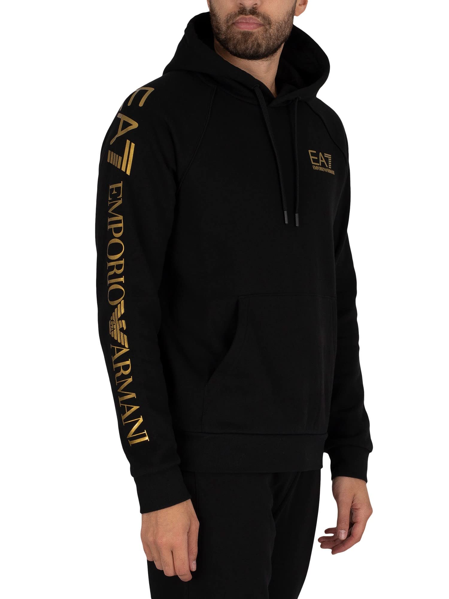 Emporio Armani EA7 de los Hombres Sudadera con Capucha con Logo en el Pecho, Negro