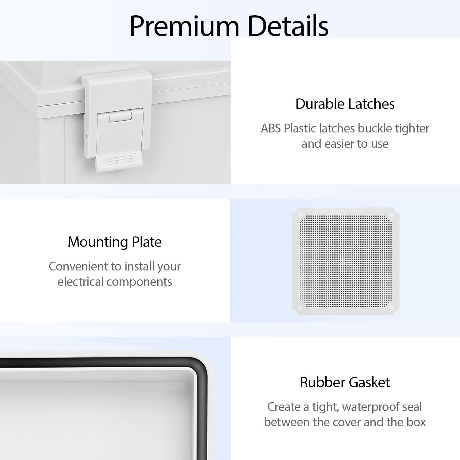 Junction Box IP65 Waterproof Dustproof ABS Plastic Enclosure, Outdoor and Indoor Project Box Hinged Cover with Mounting Plate Wall Brackets Outer Dimension 11.8"x 11.8" x 7.1", Grey…