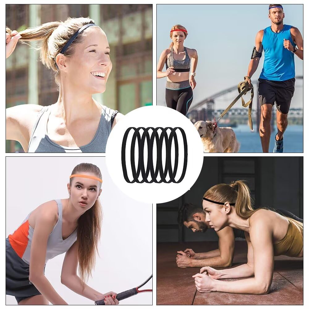 Bandas para el Pelo Deportivas, 6 Unidades, Elásticas, para Hombre y Mujer, para Deporte, para Niños, Antideslizantes, para la Frente, para el Sudor, Negro, 40 cm
