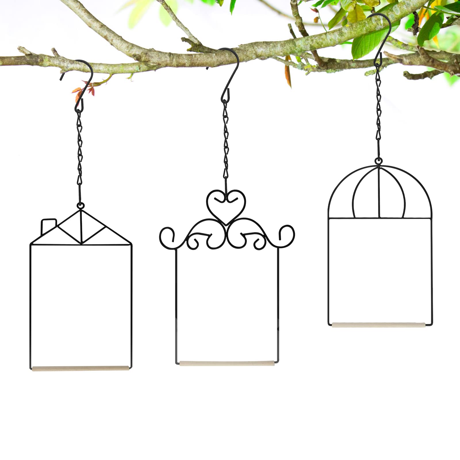 MIXXIDEA 3PK Hummingbird Perch, Hummingbird Swing with Metal Frame, Bird Swing with Wooden Dowel and Hanging Chain,Suitable for Hanging Indoor,Outdoor