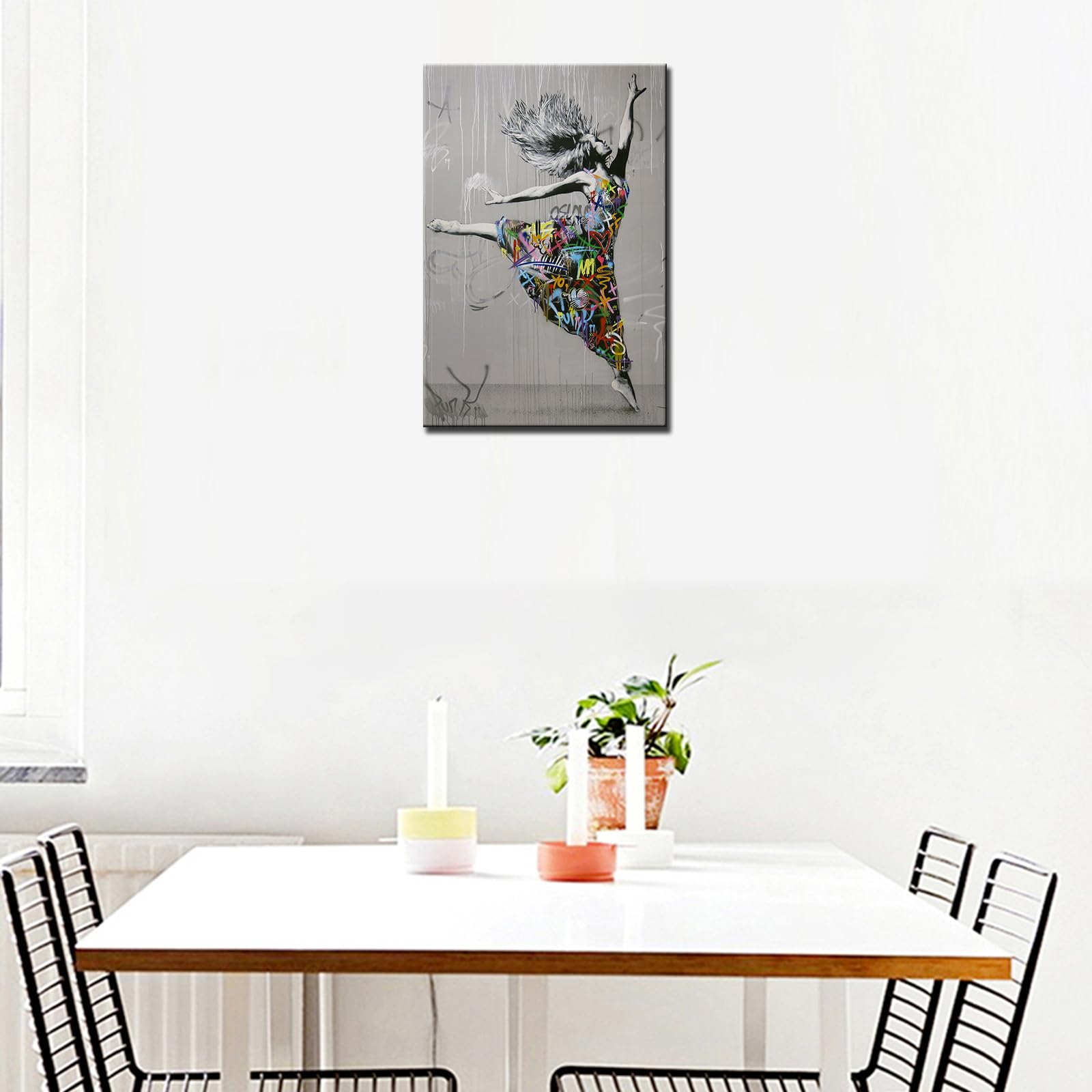 Graffiti Street Wall Art Banksy Art Paintings Dancing Girl Pictures Artwork for Living Room 1 Panels Red Print on Canvas House Decor Framed Gallery-Wrapped Ready to Hang(16''W x 24''H) - Image 2