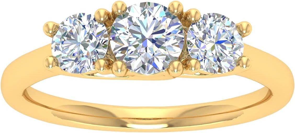 1 Carat 3-Stone Lab Grown Round Diamond Engagement Band in 14K Gold - IGI Certified (VS2-SI1 Clarity)