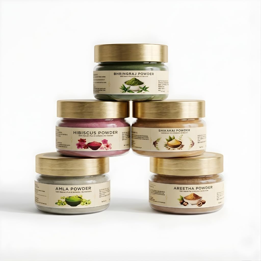 5-in-1 Herbal Hair Care Combo with Bhringraj, Shikakai, Hibiscus, Amla, and Areetha Powder for Hair Growth, Cleansing, and Nourishment-picture-42