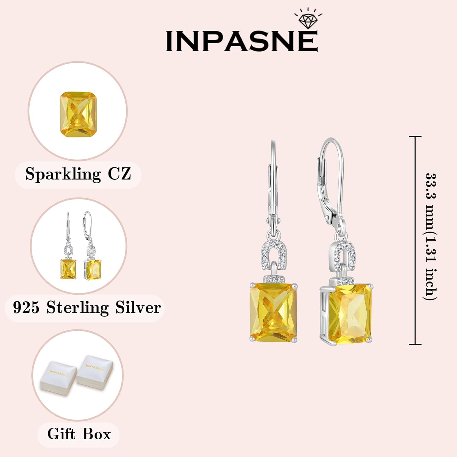 Emerald Cut Earrings 925 Sterling Silver Baguette Birthstone Dangle Drop Leverback Earrings Jewelry Gifts for Women - Image 6