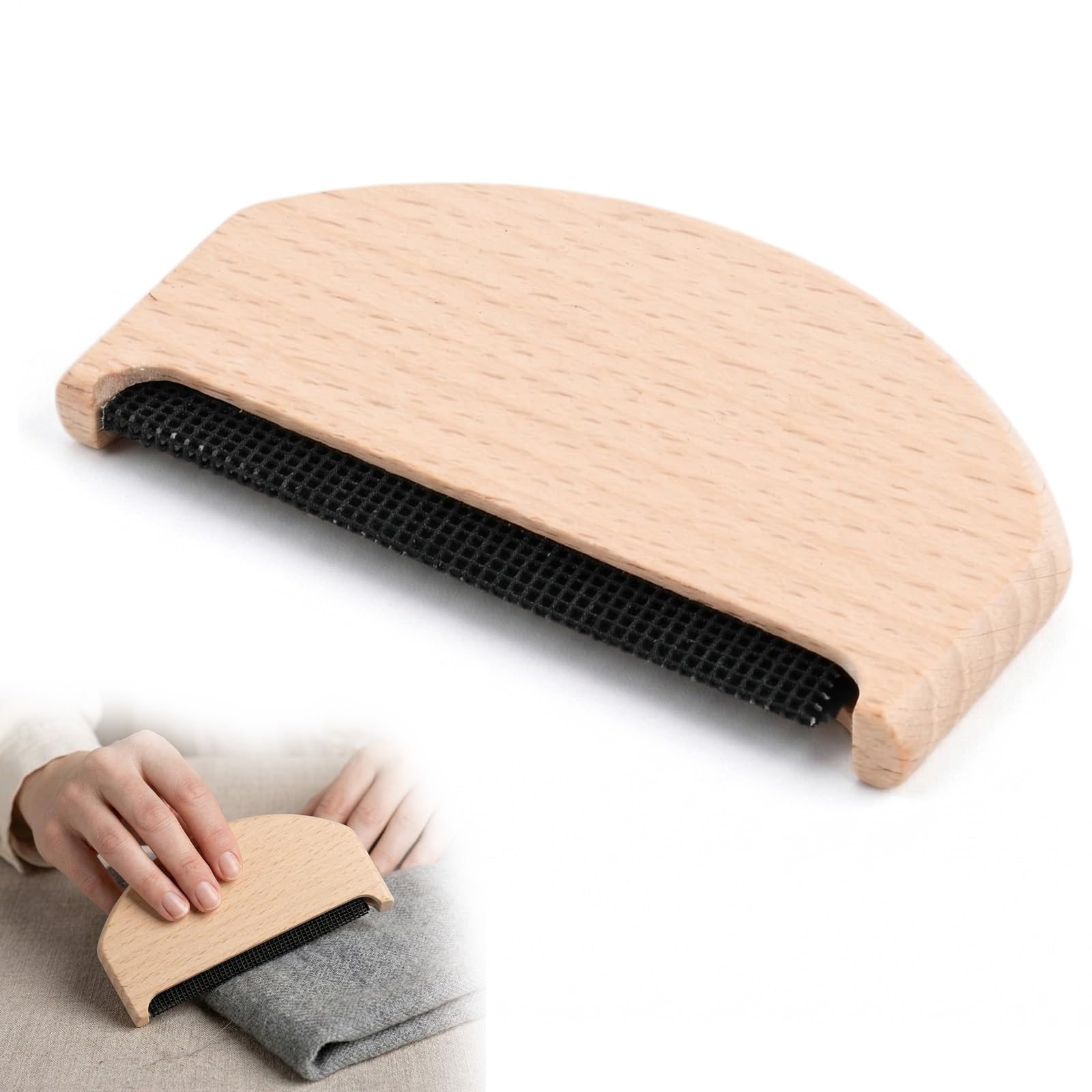 Solvio Wooden Cashmere Comb & Lint Remover for Clothes - Manual Fabric Shaver for Wool, Knits, Sweaters & Jumpers - Portable Bobble Remover Tool to Defuzz & Restore Garments (Battery-Free)