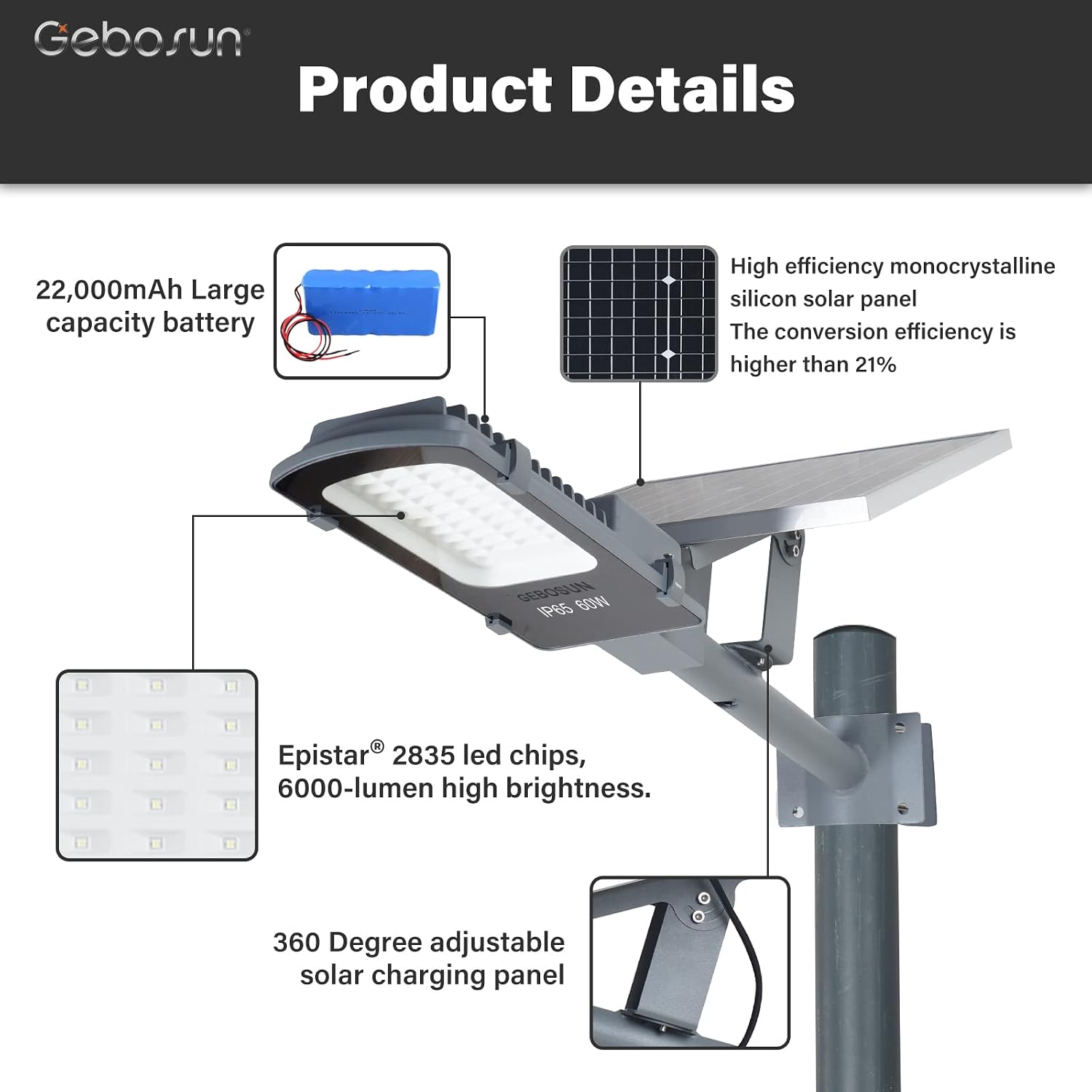 Get Discount Offer Gebosun Solar 60W Solar Street Light & Solar Flood Light, IP65 Waterproof, Dusk to Dawn Security Area Light, 6,000 Lumen, 6,000K, Pole-Mounted & Wall-Mounted Exclusive Discount 70% Price Gebosun Solar 60W Solar Street Light & Solar Flood Light, IP65 Waterproof, Dusk to Dawn Security Area Light, 6,000 Lumen, 6,000K, Pole-Mounted & Wall-Mounted