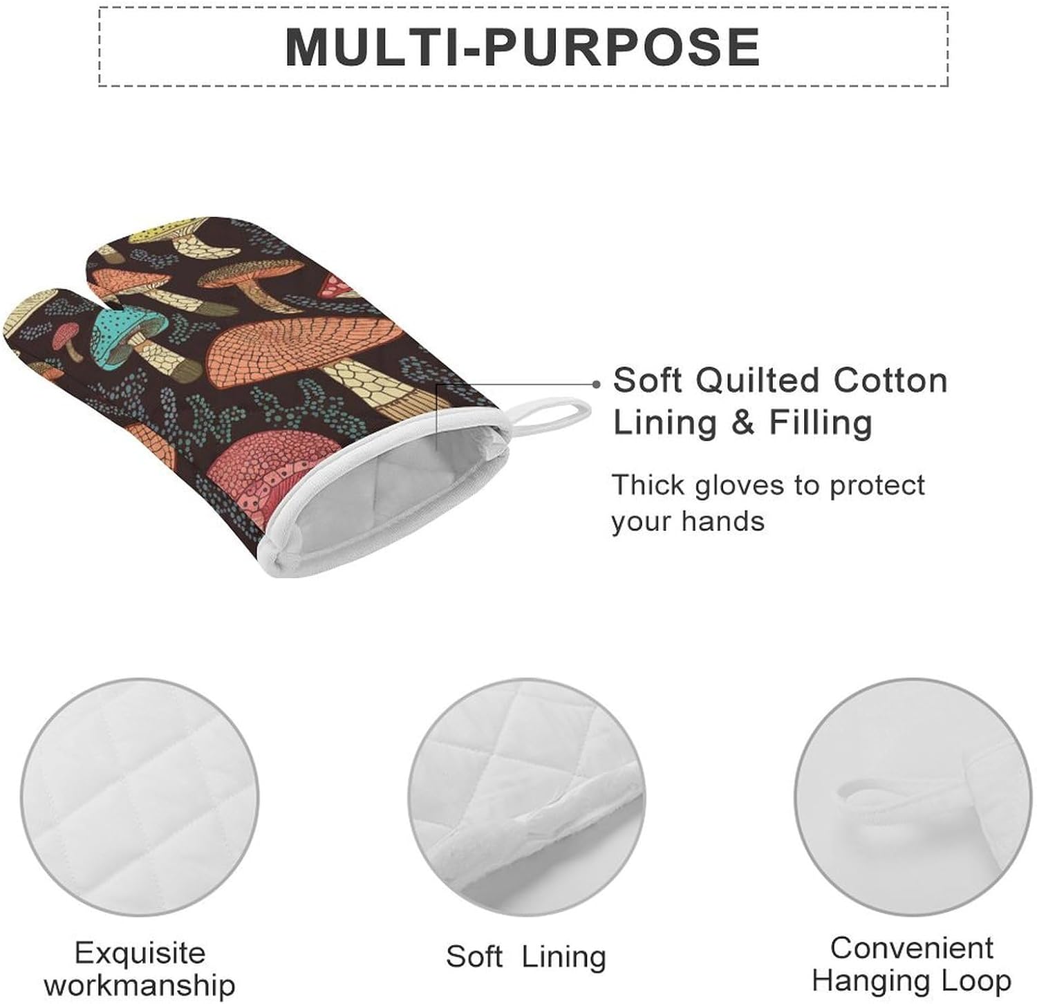 2 Pcs Oven Mitts Heat Resistant Kitchen Gloves Soft Safety Mushroom Oven Glove for Microwave, Barbecue
