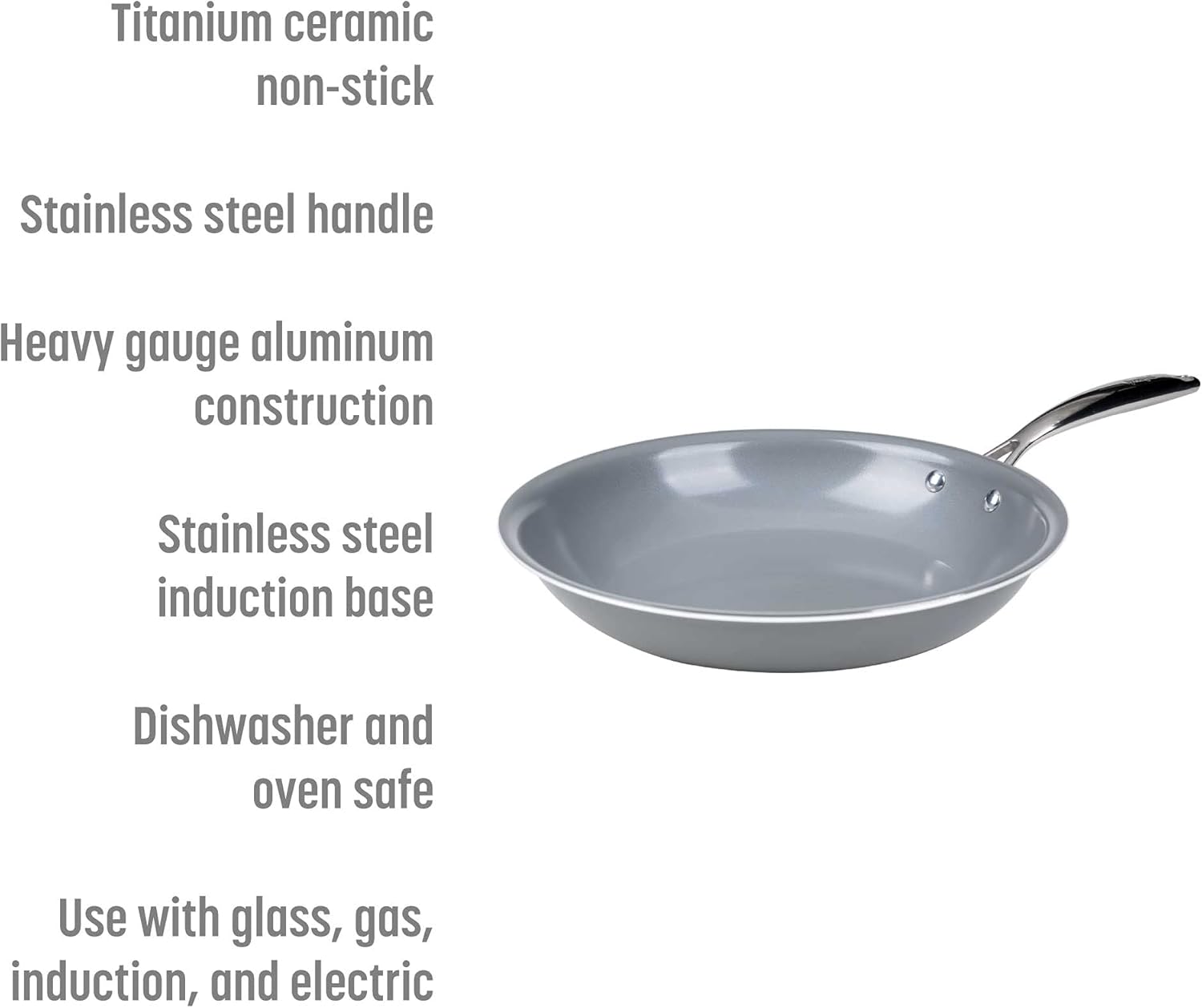 Goodful Ceramic Nonstick 11 Inch Frying Pan, Dishwasher Safe Pots and Pans, Comfort Grip Stainless Steel Handle, Skillet Made without PFOA, Gray 11-Inch Frying Pan Gray
