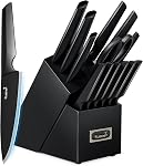 Kuisine Chef Knife Set,High Carbon Stainless Steel Ultra Sharp Blade Ergonomic Handle,Kitchen Knife Block Set with Built-in Sharpener, Elegant Gift for Holiday(BLK-ET, 15PCS)