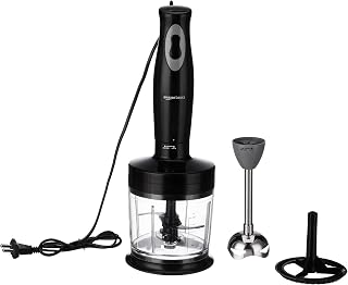 amazon basics Hand Blender,Chopper And Whisker,Super-Silent Dc Motor,100% Copper Motor,Ergonomic,Multi-Function,Stainless-Steel Blade,Detachable Stem,Click-Fit Locking(Stainless Steel,300 Watts)