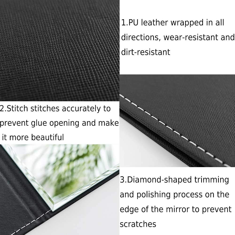 Specchi da Tavolo,Specchio da Viaggio Pieghevole,Specchio Portatile da Trucco con Pelle PU,per Scrivania da Ufficio,Tavolo da Trucco e Viaggio(Nero)