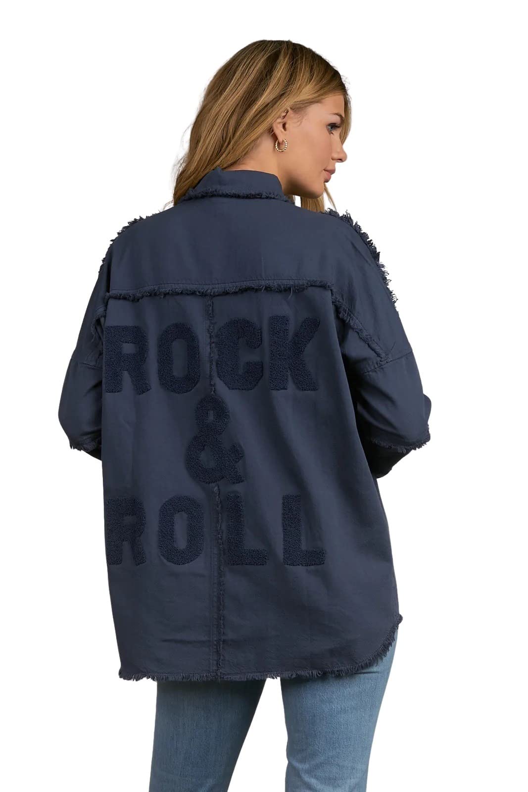 Elan Women's Rock and Roll Distressed Button Up Jacket