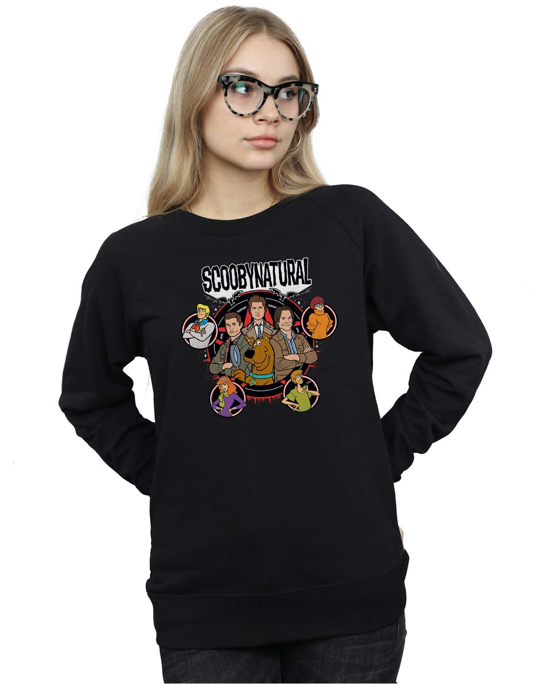 Absolute Cult Official Licensed Scoobynatural Characters Star Women's Sweatshirt - Soft Fleece Crew Neck Sweatshirt, Front Graphic Print, Warm Jumper, Fan Gift, Black