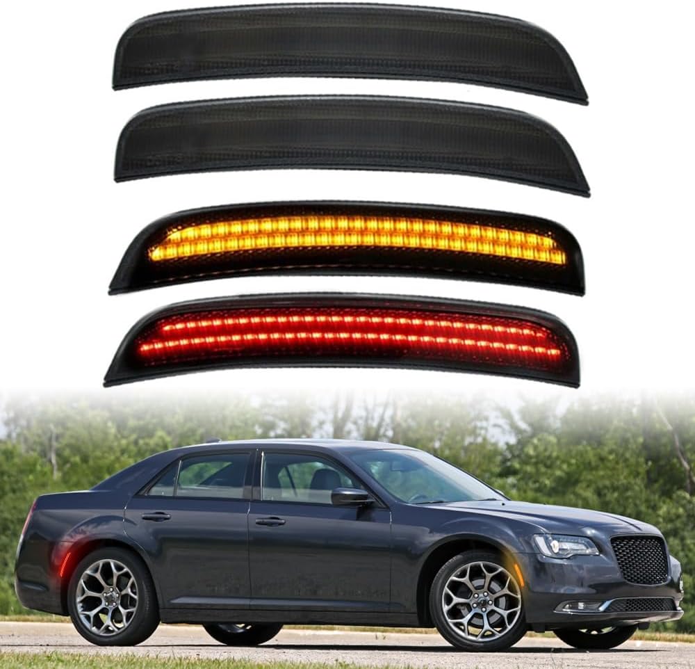 Car Wheel Edge LED Light, Compatible with Chrysler 300 2015-2021, 68214402AD/68214403AD, 60-LED Wheel Arch Tire Side Marker Light Turn Signal Lamp, 2 PCS Front Amber 2 PCS Rear Red