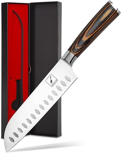 Miniatura 7 de imarku Santoku - Cuchillo de cocina de 7 pulgadas, cuchillo asiático ultra afilado, cuchillo de chef japonés, acero inoxidable alemán HC 7Cr17Mov,