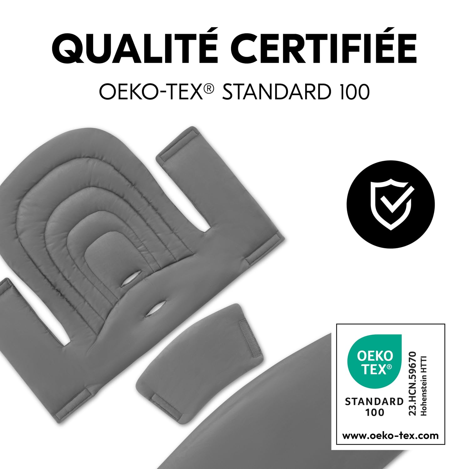 hauck Coussin de Chaise Haute Bébé 3 Pièces, Gris Foncé - Compatibile avec Reducteur Alpha+, Beta+ et Arketa (Non Inclus), Testé OEKO-TEX® STANDARD 100, Rembourré, Moelleux, Lavable, Robuste