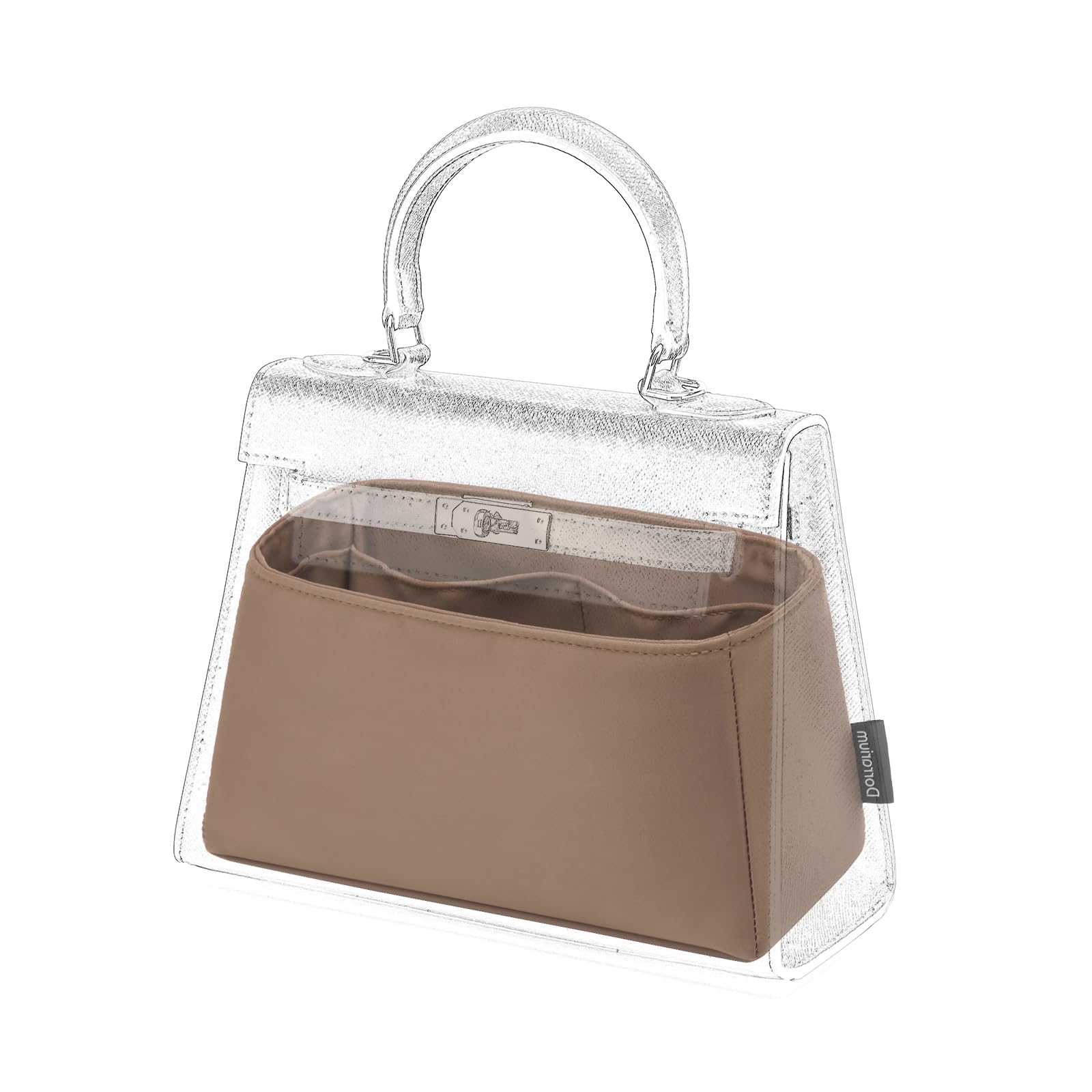 Silk Purse Organizer Insert Fits Hermes Kelly, Luxury Satin Bag Shaper with Divider, Silky Smooth Non-Slip Handbag Organizer for Designer Bags