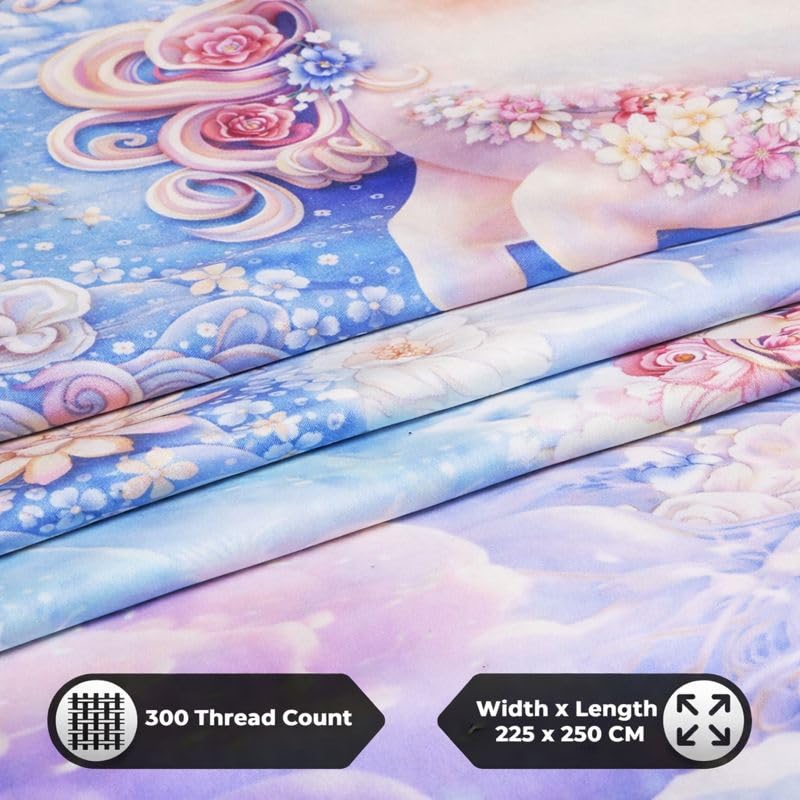 Image of Akshya 7D Bedsheet for Double Bed Falt Bedsheet with 2 Pillow Covers, 300TC, Premium Glace Cotton, Pink Unicorn Cartoon Print, 254 cm x 228 cm