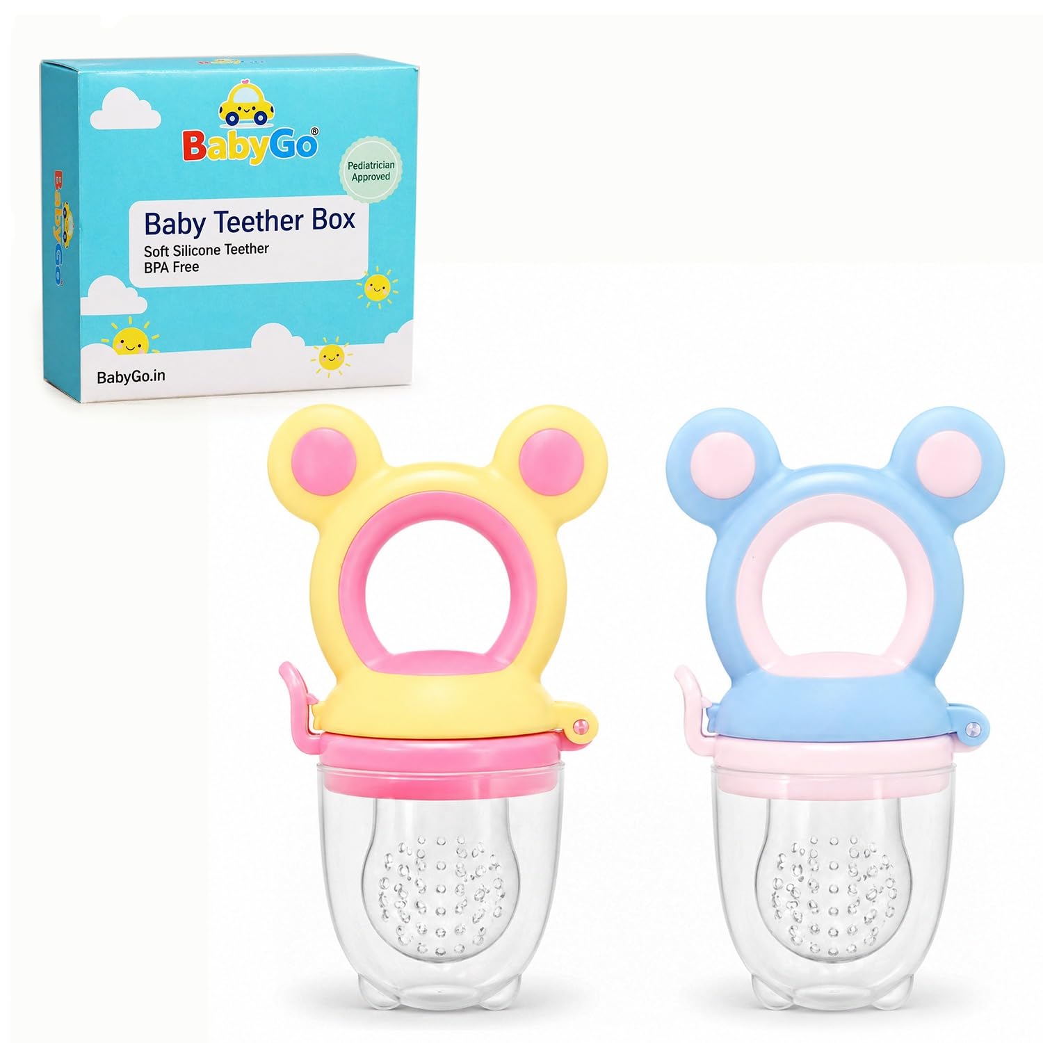 BabyGo Organic Baby's BPA-Free Silicone Nipple Food Nibbler for Fruits with Storage Box (Multicolor) (Simple Design)-image-24
