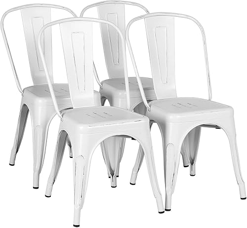Miniatura 11 de Yaheetech Sillas de comedor de metal con asiento de madera/parte superior apilables, sillas de cocina con respaldo para interiores y exteriores,